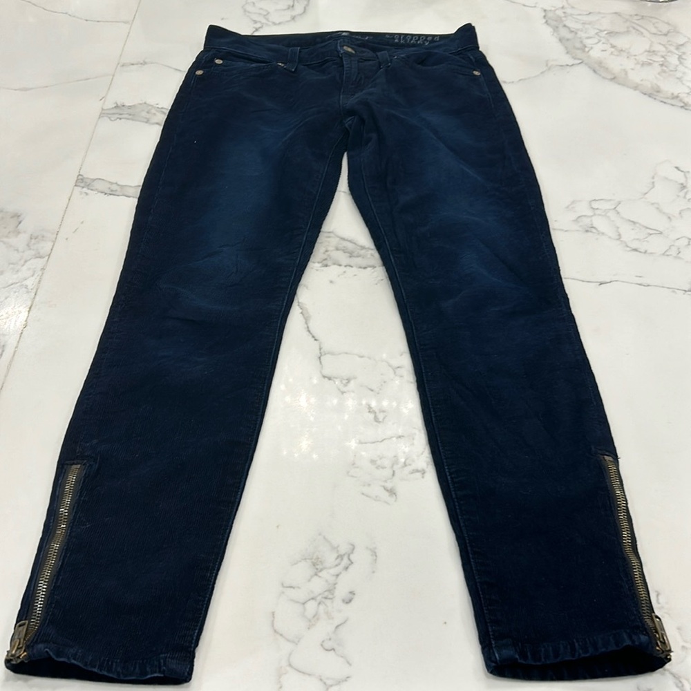 7 For All Man Kind Dark Blue Corduroy With‎ Side Ankle Zipper. Size 25 (637)
